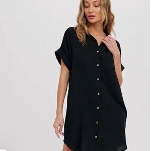 NWT GAYA Silk Gauze Dress Button Down Collar Pocket Medium MINI
